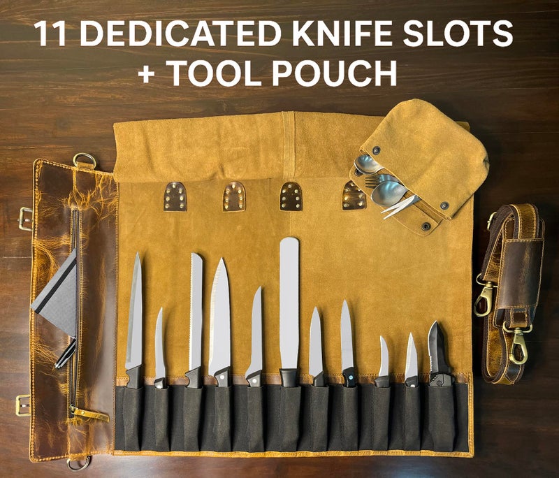 Rustic Town Genuine Leather Chef Knife Roll All Purpose Chef Roll, Brown, L, Knives Organiser - Image 5